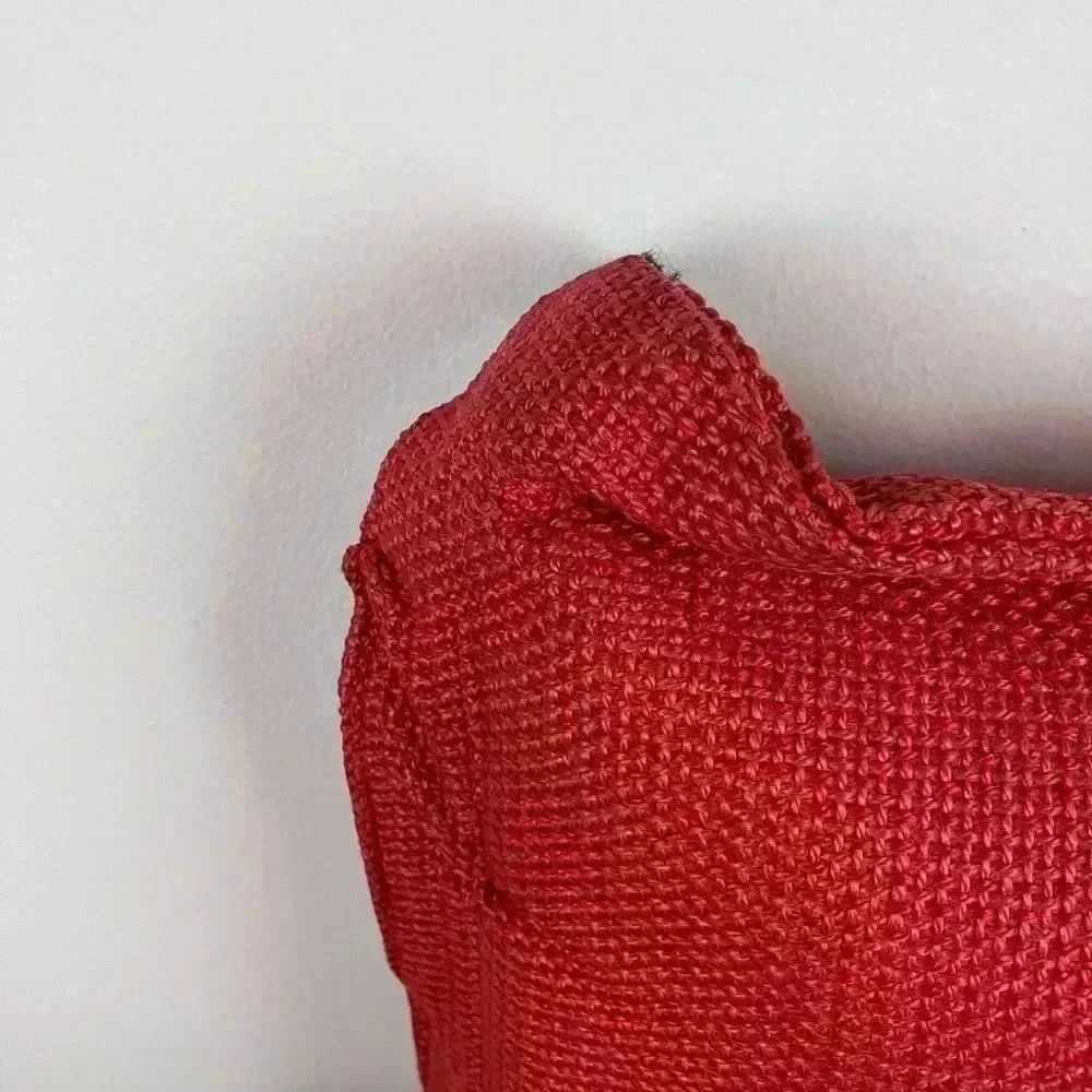 VTG Burlap Throw Pillows (2) Tassels Handmade Red And Pink Grannycore Maximalist